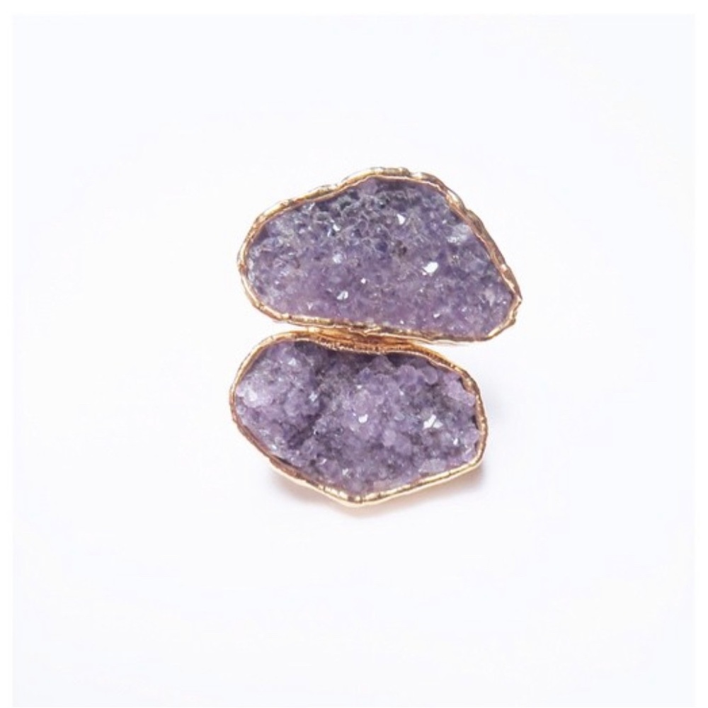 Amethyst Druzy 14k Gold Plated Ring NWT
